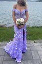Sheath/Column Off-the-shoulder Tulle Lace 3D Floral Prom Dresses
