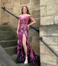 Sheath/Column Off-the-shoulder Sparkly Sequin Prom Dresses