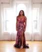 Sheath/Column Off-the-shoulder Sparkly Sequin Prom Dresses