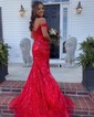 Sheath/Column Off-the-shoulder Sparkly Sequin Prom Dresses