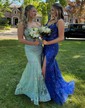 Sheath/Column Off-the-shoulder Sparkly Sequin Prom Dresses