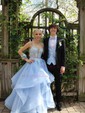 Princess Square Neck Tulle Ruffle Prom Dresses With Appliques