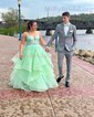 Princess Square Neck Tulle Ruffle Prom Dresses With Appliques