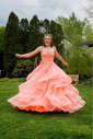 Princess Square Neck Tulle Ruffle Prom Dresses With Appliques
