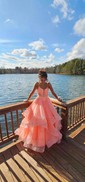 Princess Square Neck Tulle Ruffle Prom Dresses With Appliques