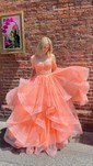 Princess Square Neck Tulle Ruffle Prom Dresses With Appliques