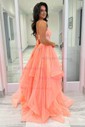 Princess Square Neck Tulle Ruffle Prom Dresses With Appliques