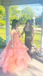 Princess Square Neck Tulle Ruffle Prom Dresses With Appliques
