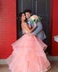 Princess Square Neck Tulle Ruffle Prom Dresses With Appliques
