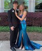 Sheath/Column Strapless Metallic Prom Dresses With Ruched