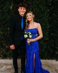 Sheath/Column Strapless Lace Tulle Corset Prom Dresses With Appliques