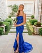 Sheath/Column Strapless Lace Tulle Corset Prom Dresses With Appliques