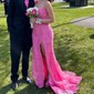 Sheath/Column Strapless Lace Tulle Corset Prom Dresses With Appliques