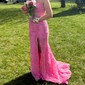 Sheath/Column Strapless Lace Tulle Corset Prom Dresses With Appliques