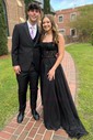 A-line Strapless Chiffon Corset Prom Dresses With Appliques