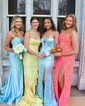 Sheath/Column Strapless Satin Corset Beaded Prom Dresses