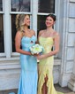 Sheath/Column Strapless Satin Corset Beaded Prom Dresses
