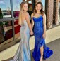 Sheath/Column Strapless Satin Corset Beaded Prom Dresses