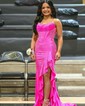 Sheath/Column Strapless Satin Corset Beaded Prom Dresses