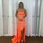 Sheath/Column Strapless Satin Corset Beaded Prom Dresses