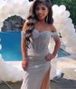 Sheath/Column Off-the-shoulder Beaded Sequin Prom Dresses With Fringe