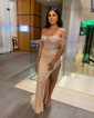 Sheath/Column Off-the-shoulder Beaded Sequin Prom Dresses With Fringe