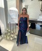Sheath/Column Strapless Satin Prom Dresses With Ruched