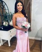 Mermaid Strapless Satin Corset Prom Dresses With Beading