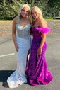 Sheath/Column V-neck Sparkly Sequin Prom Dresses With Beading