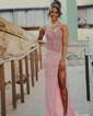 Sheath/Column V-neck Sparkly Sequin Prom Dresses With Beading