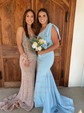 Sheath/Column V-neck Sparkly Sequin Prom Dresses With Beading