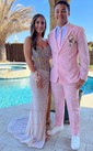 Sheath/Column V-neck Sparkly Sequin Prom Dresses With Beading