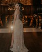 Sheath/Column V-neck Sparkly Sequin Prom Dresses With Beading