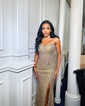 Sheath/Column V-neck Sparkly Sequin Prom Dresses With Beading