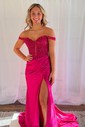 Sheath/Column Off-the-shoulder Satin Corset Prom Dresses With Appliques