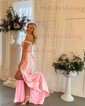 Sheath/Column Off-the-shoulder Satin Corset Prom Dresses With Appliques