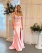Sheath/Column Off-the-shoulder Satin Corset Prom Dresses With Appliques