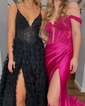 Sheath/Column Off-the-shoulder Satin Corset Prom Dresses With Appliques