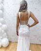 Sheath/Column Square Neck Satin Corset Prom Dresses With Ruched