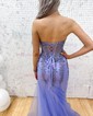 Mermaid Strapless Satin Tulle Corset Prom Dresses With Appliques