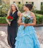 Ball Gown Strapless Satin Chiffon Tiered Prom Dresses With Appliques