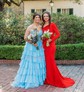 Ball Gown Strapless Satin Chiffon Tiered Prom Dresses With Appliques