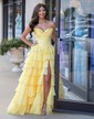 Ball Gown Strapless Satin Chiffon Tiered Prom Dresses With Appliques