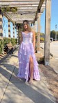 Ball Gown Strapless Satin Chiffon Tiered Prom Dresses With Appliques