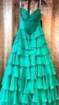 Ball Gown Strapless Satin Chiffon Tiered Prom Dresses With Appliques