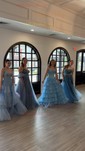 Ball Gown Strapless Satin Chiffon Tiered Prom Dresses With Appliques