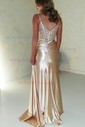 Sheath/Column V-neck Ruched Satin Prom Dresses With Beading
