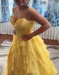 Princess Strapless Chiffon Tiered Prom Dresses With Appliques