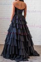 Princess Strapless Chiffon Tiered Prom Dresses With Appliques
