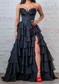 Princess Strapless Chiffon Tiered Prom Dresses With Appliques